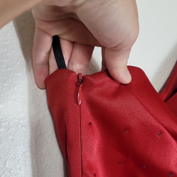 Rampage Y2K Maxi Prom Dress Size 5 Red High Slit One Shoulder Sequin 90s Formal - Picture 9 of 15